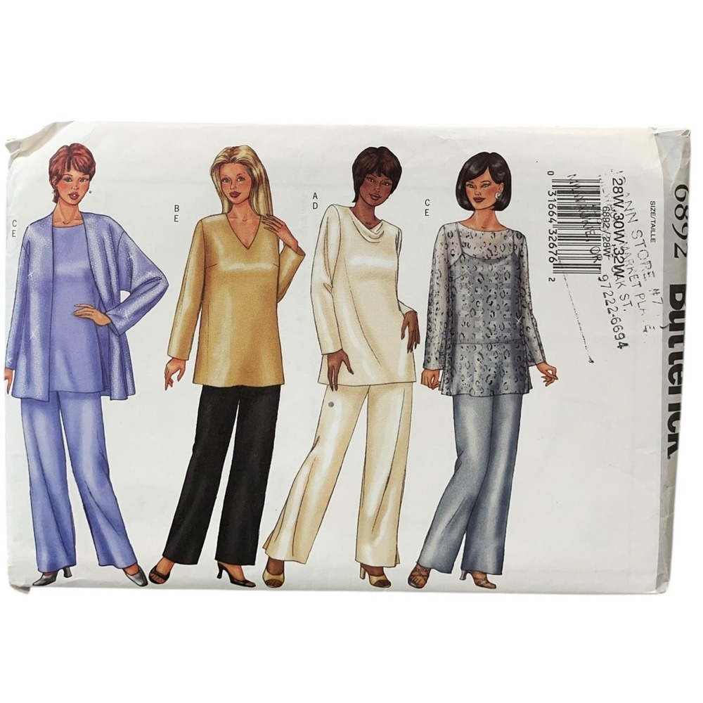 Butterick Sewing Pattern Women 28W-32W 6892 Jacket Top Pants Petite FF